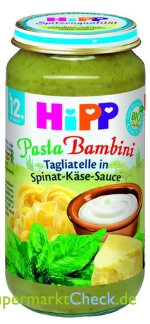 Hipp Pasta Bambini Tagliatelle in Spinat-Käse-Sauce: Preis, Angebote,  Kalorien & Nutri-Score