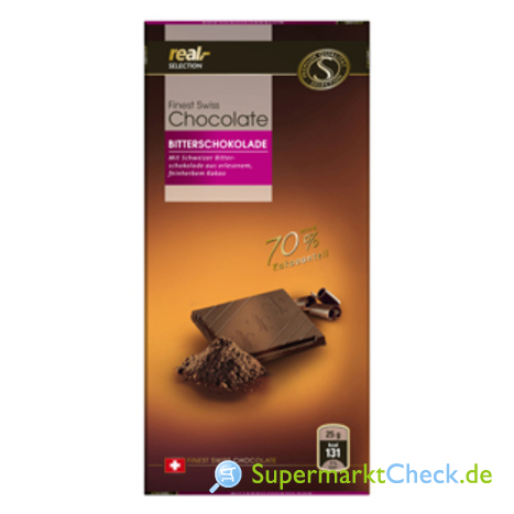 Foto von real Selection Finest Swiss Chokolate Bitterschokolade 