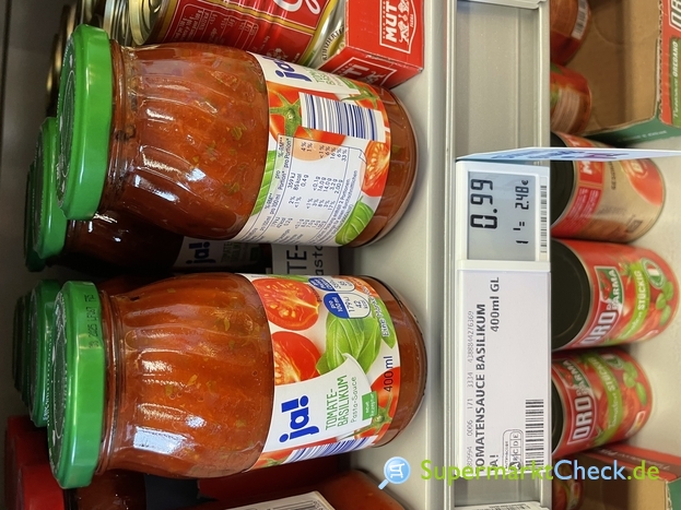 ja! Tomate-Basilikum Pasta-Sauce 400g: Preis, Angebote, Kalorien ...