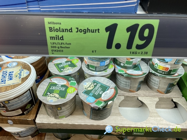 Preis, 500g & Joghurt Nutri-Score Angebote, Kalorien Fett: 3,8 % Milbona mild Bioland