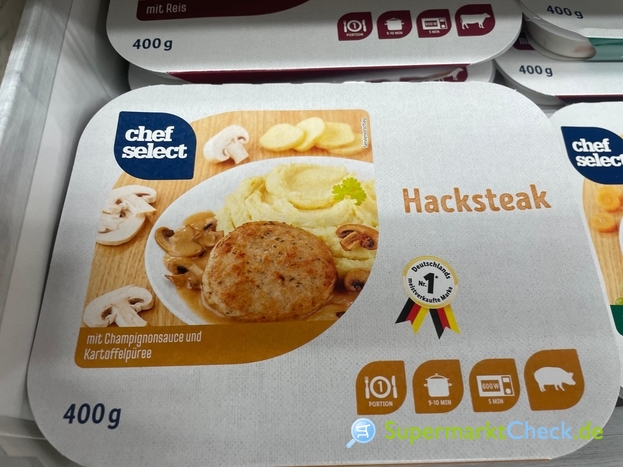 chef select Hacksteak mit Champignon und Kartoffelpüree: Sauce Kalorien Preis, & Nutri-Score Angebote