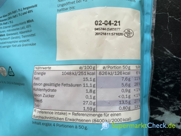 Milbona Gratin Käse Der Leichte gerieben,: Preis, Angebote, Kalorien &  Nutri-Score