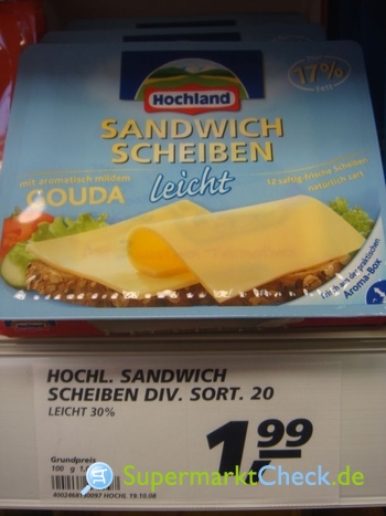 Foto von Hochland Sandwich Scheiben 37 % Fett i. Tr.