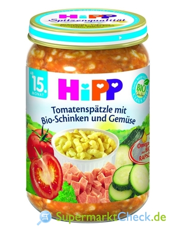 Foto von Hipp Tomatenspätzle mit Bio-Schinken und Gemüse