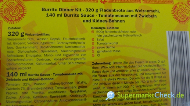 El Tequito Burrito Dinner Kit: & Angebote, Nutri-Score Kalorien Preis