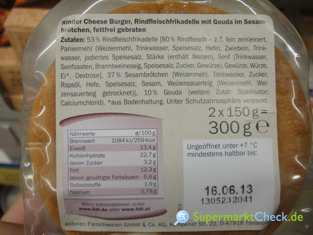 chef select Rinder Burger Cheese 2 x 150 g: Preis, Angebote, Kalorien &  Nutri-Score